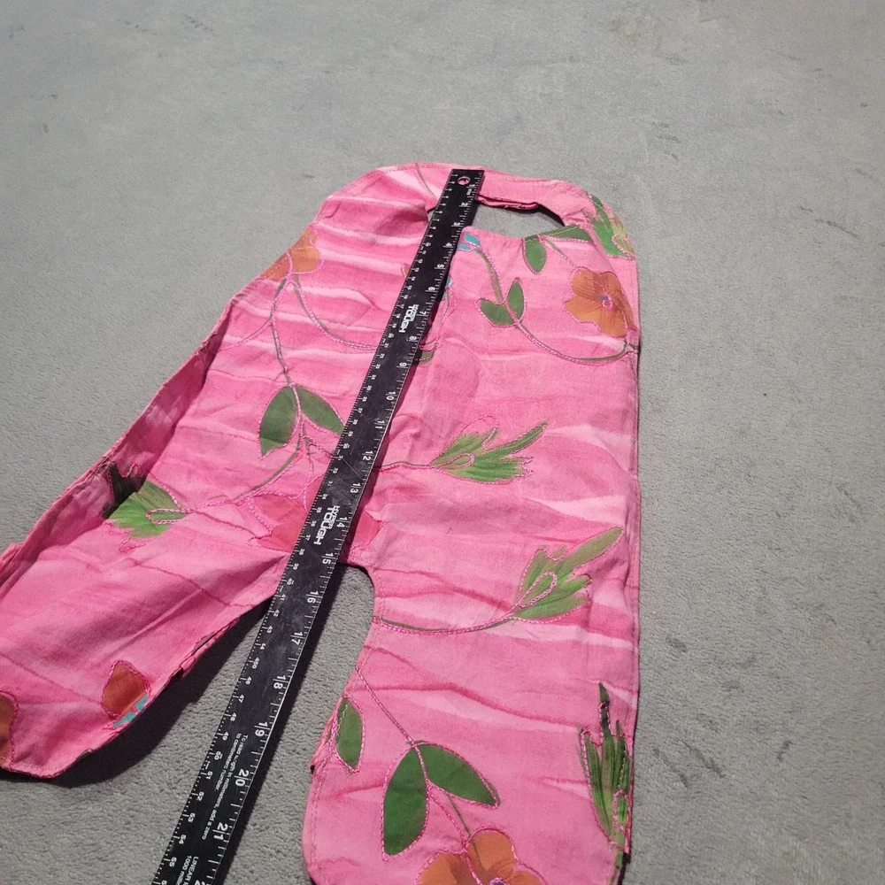 Handmade Reversible Bib Garment Unisex Pink Floral Ribbon Artsy Boho Cottagecore